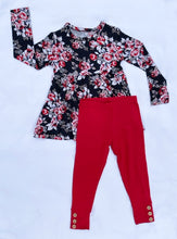Load image into Gallery viewer, Midnight Rose Peplum Top and Leggings Set
